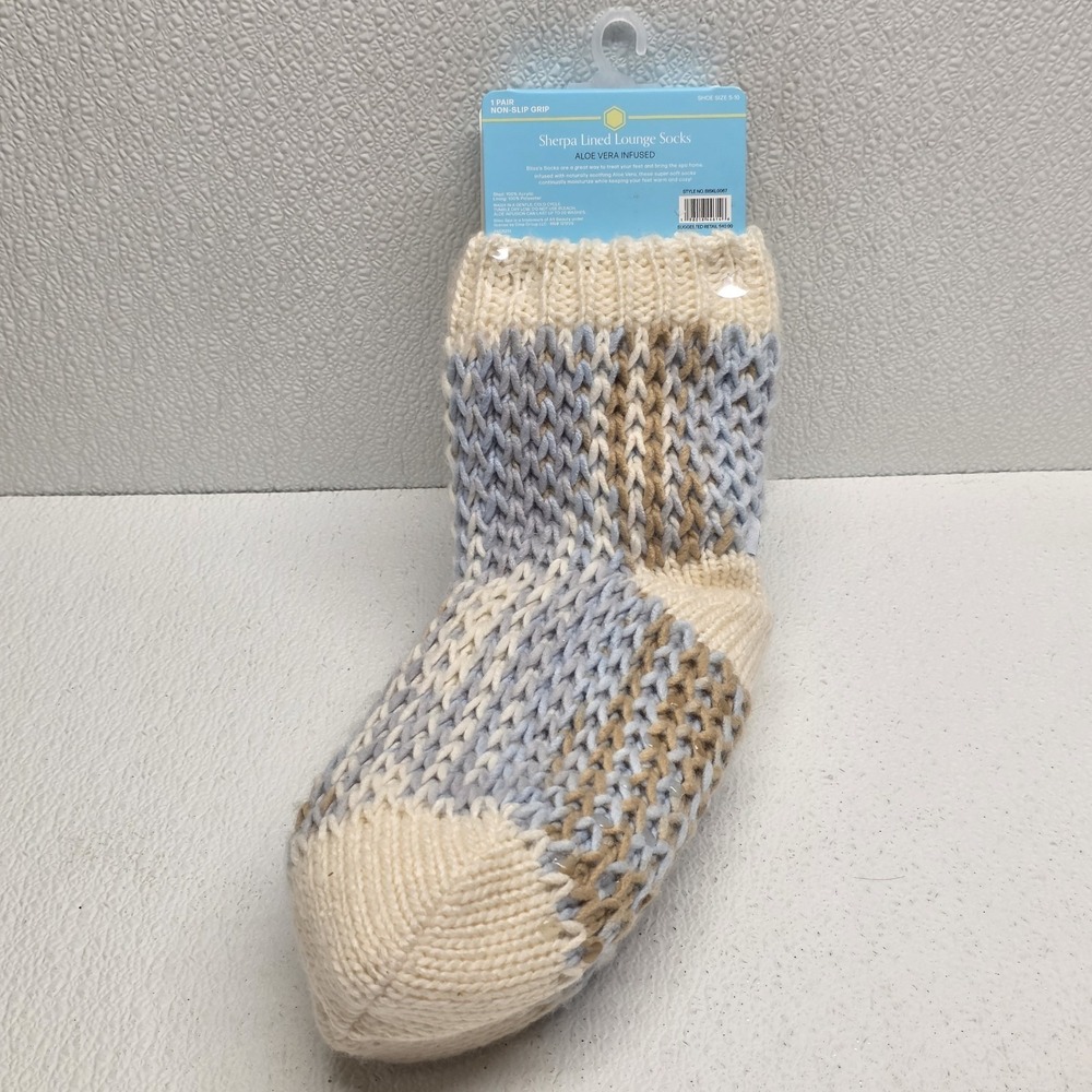 Bliss Spa Lounge Socks Womens 5-10 Blue Aloe Infused Sherpa Lined Slipper Socks - Picture 6 of 15